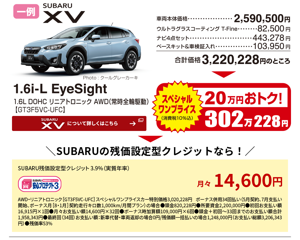 SUBARU XV スペシャルワンプライスなら18万円お得