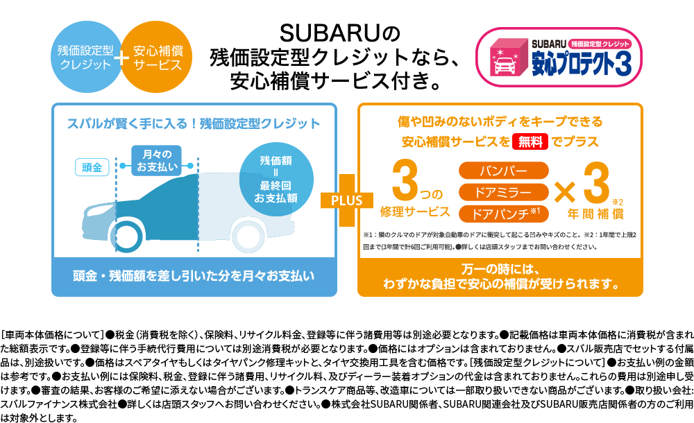 SUBARUの残価残価設定型クレジットなら安心補償サービス付き