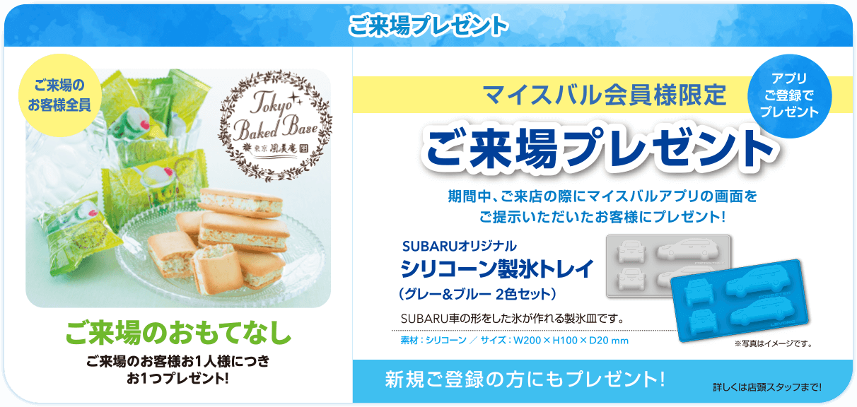 マイスバル会員様限定 ご来場プレゼント SUBARUオリジナルシリコーン製氷トレイ（グレー&ブルー2色セット）